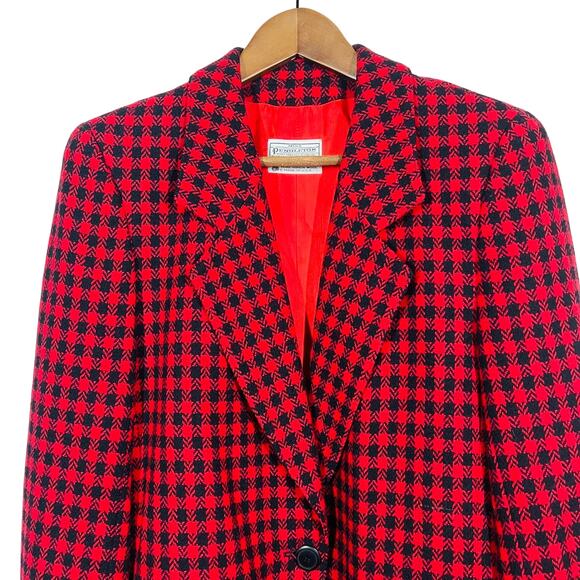 Vintage 80s Miss Pendleton Virgin Wool Blazer Single Button Red Black - M - Picture 2 of 7